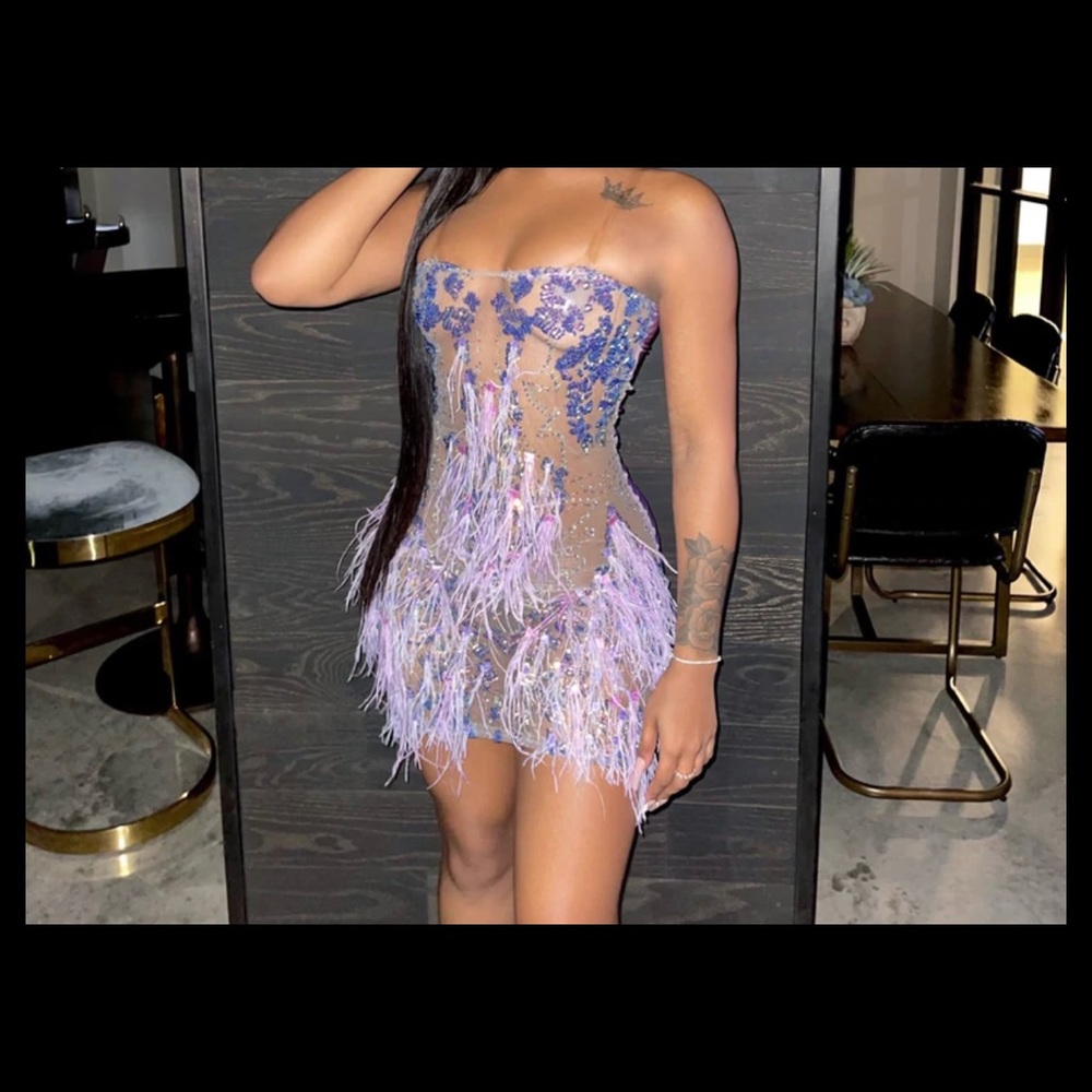 Handmade Sequin dress with feather design